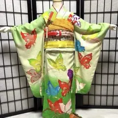 【専用】七五三　アンティーク着物　7歳　ペパーミントグリーン　若草色　若緑色