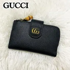 極美✨GUCCI 二つ折り財布 バンブー GG マーモント レザー ブラック
