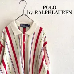 ポロ ラルフローレン マルチストライプ ポロシャツ 鹿の子 XL ホワイト