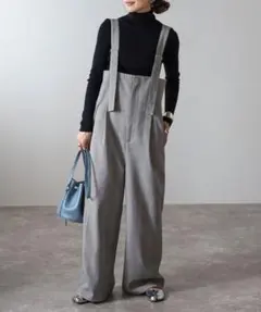 新品 Bonjour Sagan チェック柄ハイウエストサロペット