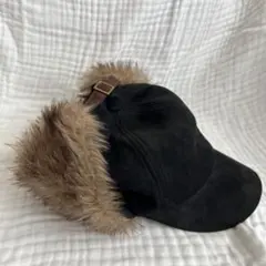 ブラック　ファー付きフライトキャップ
