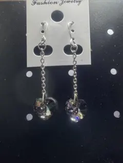 ハンドメイド/ハート型クリスタルロングピアス