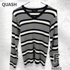 QUASH クアッシュ ボーダー Vネック ニット 長袖 白黒