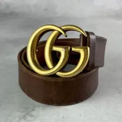GUCCI ダブルGG マーモント ワイドベルト ウィメンズ ブラウン 本革のサムネイル