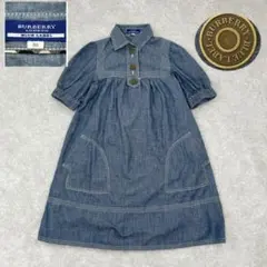 ✨美品✨ BURBERRY デニム 半袖ワンピース 金ボタン ボックスロゴ