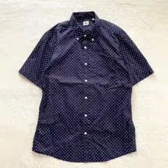 UNIQLO ユニクロ ドット柄 半袖シャツ ネイビー ボタンダウン L