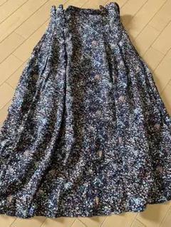 小花柄　フレアスカート ロングスカート ネイビー ウエストゴム
