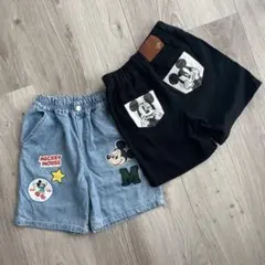 キッズ男の子　ミッキーマウス　ハーフパンツ　　デニム　ブラック　2枚セット120
