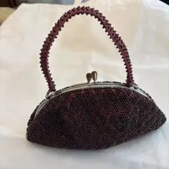 総ビーズ ハンドバック パーティーバッグ 昭和レトロ ワインレッド