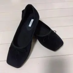 EVOL黒 スクエアトゥ フラットシューズ