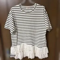 Samansa Mos2新品タグ付き 接触冷感裾レースボーダーTシャツ今期商品