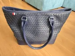 BEAMS HEART 編み込みトートバッグ ネイビー