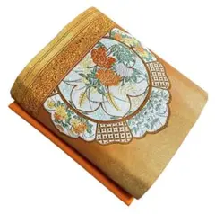 ユ85名古屋帯 箔　唐織　花草　着物帯　仕立て上り