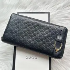 ✨極美品✨グッチ 長財布 ラウンドファスナー GGマイクロシマ ベルト ブラック