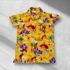 King Kameha アロハシャツ S フラミンゴ ヤシの木 総【AH193】