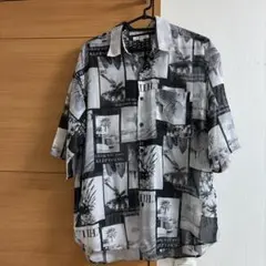 SUGGESTION 半袖シャツ モノトーン フォトプリント M