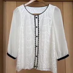 アイボリー レース 五分袖 シャツ