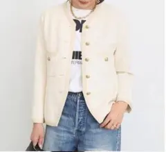 Deuxieme Classe tweed Vネック ジャケット Deuxieme Classe tweed Vネック ジャケット