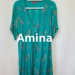 Amina チャイハネ グリーン ピーコック柄 半袖 ロングカーディガンのサムネイル