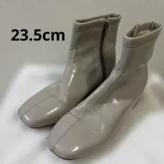 レインブーツ晴雨兼用　ショートブーツ　エナメル　グレー　23.5cm