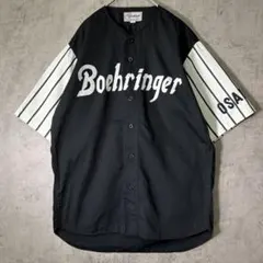 刺繍ロゴ ベースボールシャツ 黒 コットン HIPHOP - メルカリ