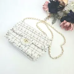 ホワイトツイードショルダーバッグ