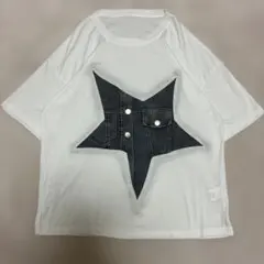 リメイク風デニム素材切り替Tシャツトップス個性的男女問わずお買い得‼️