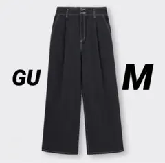 GU ライトデニムタックワイドパンツ　ブラック　Mのサムネイル
