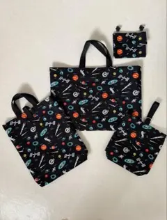 宇宙柄 入園入学4点セット ハンドメイド レッスンバック・移動ポケット他