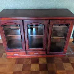 木製ガラス扉キャビネット 3段