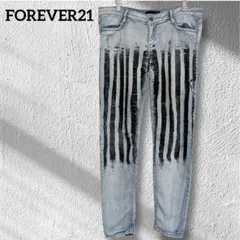 【希少】FOREVER21 アートペイント デニム 29 ストレッチ L相当 青のサムネイル