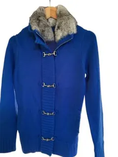 CECIL McBEE 青いファー付きニットカーディガン