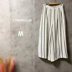 875 シネマクラブ ストライプワイドパンツ ガウチョ 白×黒　M 通勤 旅行