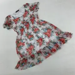 Lulu Diary ワンピース 半袖 ホワイト 花柄 パフスリーブ 大人 3L