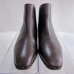 極美品 ダイアナショートブーツバックジップ ゴールドピンブラウンレザー 24.5