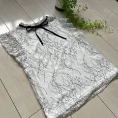 【Cutie Beauty 】♡花柄レースブラウス 白×黒 M