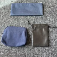 メンズ　レディース　ネイビー　コインケース　ペンケース　ブラック巾着 3点セット