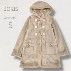 Joias フード付き ダッフルコート ムートン風 ラビットファー スエード調