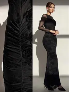 shein シーイン レディース　花柄　タイトワンピ　結婚式ドレス　フレア　M