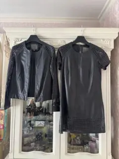 MUUBAA ブラック レザーセットアップ UK6 US2 EU34