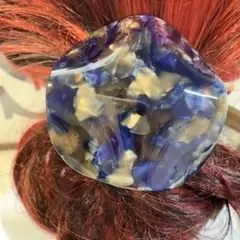 特価★⭐︎ヘアゴム469Aマーブル柄高級アセテート素材変形サークルヘアシュシュ大青