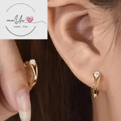 【即日発送】フープピアス 雫 ゴールド ジルコニア 上品 しずく