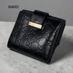GUCCI グッチ シマ 二つ折り財布 ブラック レザー ゴールド金具 GG