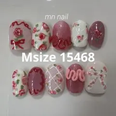 【現品】バラ　個性派　ガーリー　ピンク　ショートネイルチップ