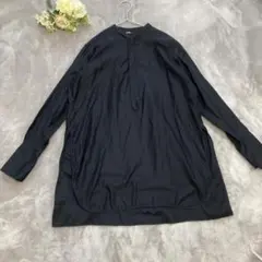 マカフィー バンドカラー ロングシャツ ブラック ブラウス バックギャザー 綿のサムネイル