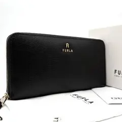 未使用保管品 フルラ 長財布 レザー アーチロゴ ラウンドジップ レディース 黒