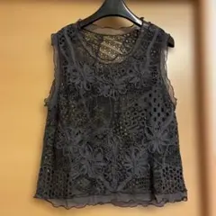 ブラウンレース ノースリーブ トップス　ベスト