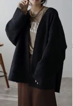 新品　ボンジュールサガン　フェイクリングウールリバーシブルジャケット　　ブラック