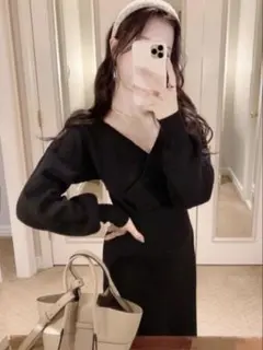 【GRL】アシンメトリーニットワンピース rut793 /ブラック