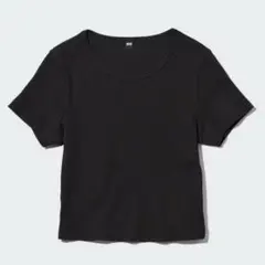 UNIQLO リブクロップドT 半袖 M ブラック・オフホワイト 2枚セット